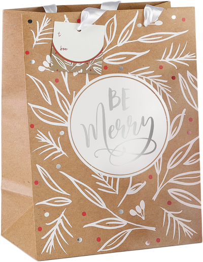 Be Merry Kraft Christmas Gift Bags - 2 Pack
