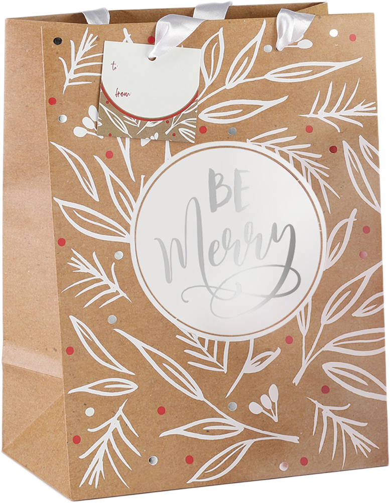 Be Merry Kraft Christmas Gift Bags - 2 Pack