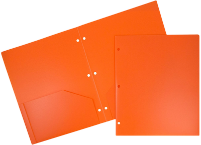 Orange 9 x 12 Plastic 3 Hole Punched Duty Folders