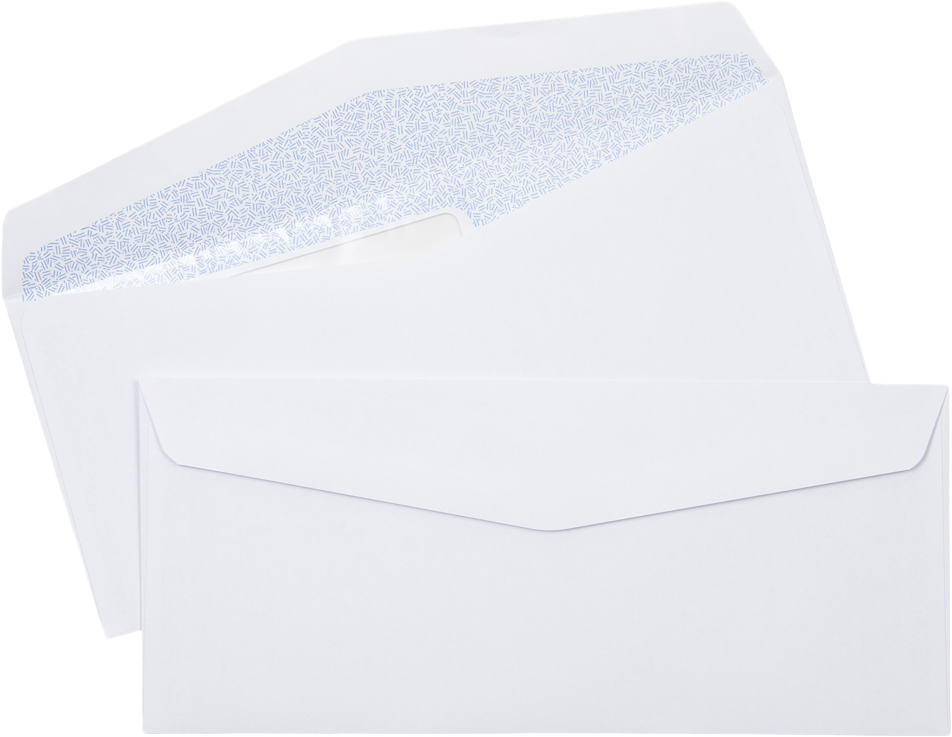 White with Security Tint 24lb #10 Bottom Reverse Flap Window Envelopes (4 1/8 x 9 1/2)