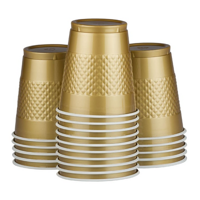 Green and Gold Party Tableware Kit (Small and Medium Plastic Plates, Lunch and Beverage Napkins, Plastic Cups, and Plastic Tablecovers) - 160 Pack