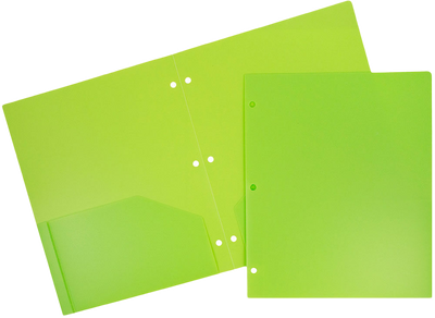 Lime Green 9 x 12 Plastic 3 Hole Punched Duty Folders