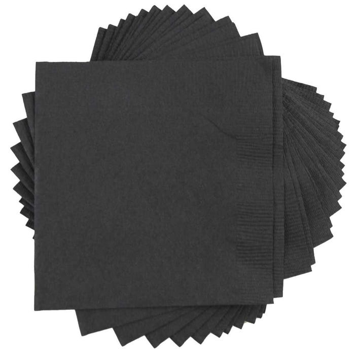 Black and Silver Party Tableware Kit (Small and Medium Plastic Plates, Lunch and Beverage Napkins, Plastic Cups, and Plastic Tablecovers) - 160 Pack