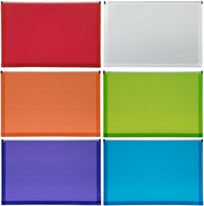 Assorted Legal Booklet Plastic Envelopes (9 3/4 x 14 1/2) with Zip Closure - 6 Pack