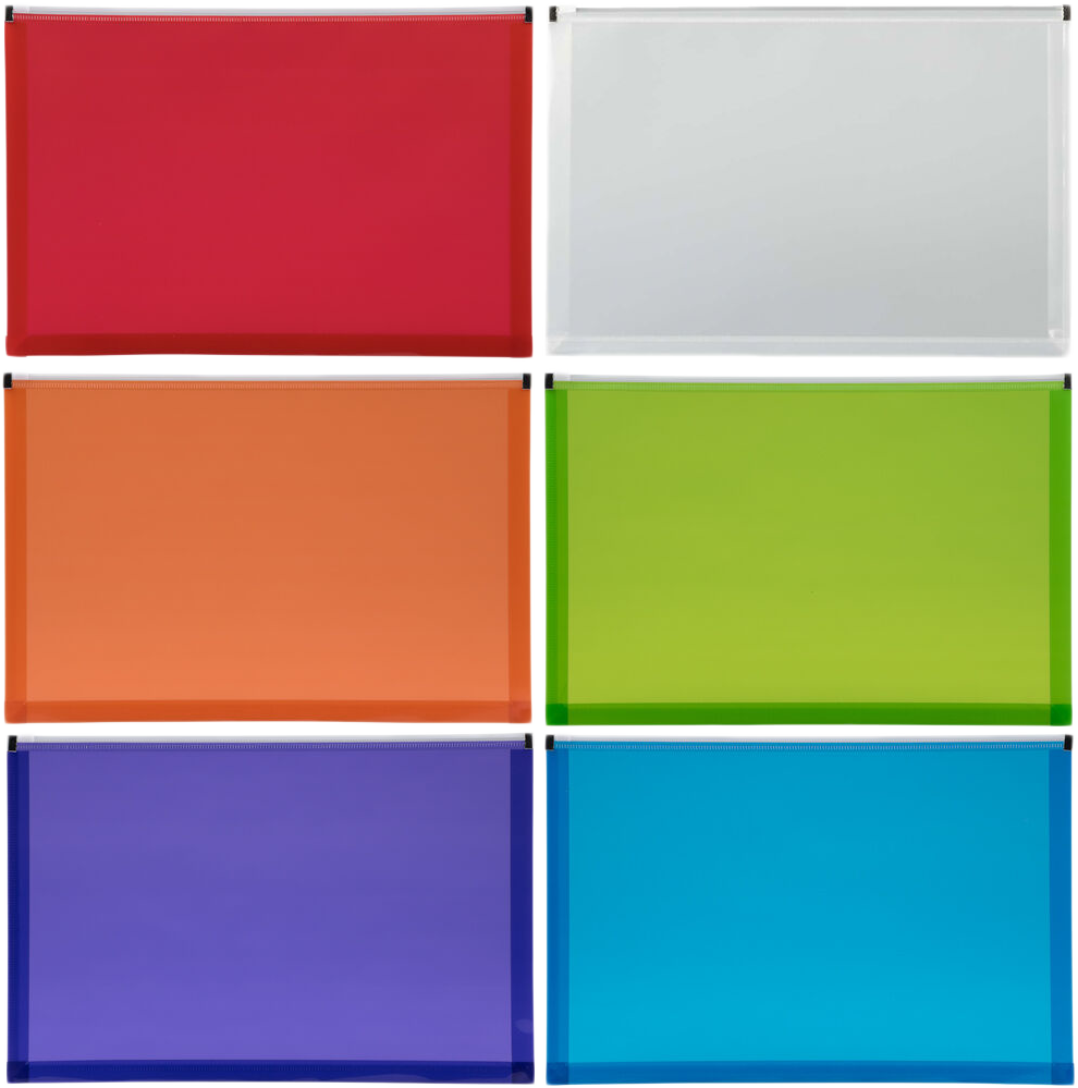 Assorted Legal Booklet Plastic Envelopes (9 3/4 x 14 1/2) with Zip Closure - 6 Pack