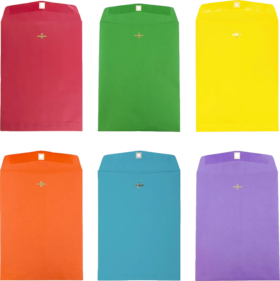 Assorted 9 x 12 Open End Envelopes with Clasp - 150 Pack