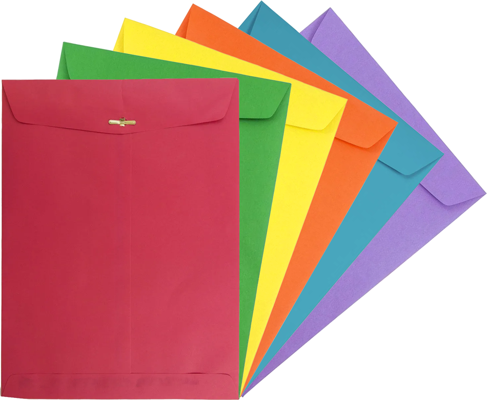 Assorted 9 x 12 Open End Envelopes with Clasp - 150 Pack