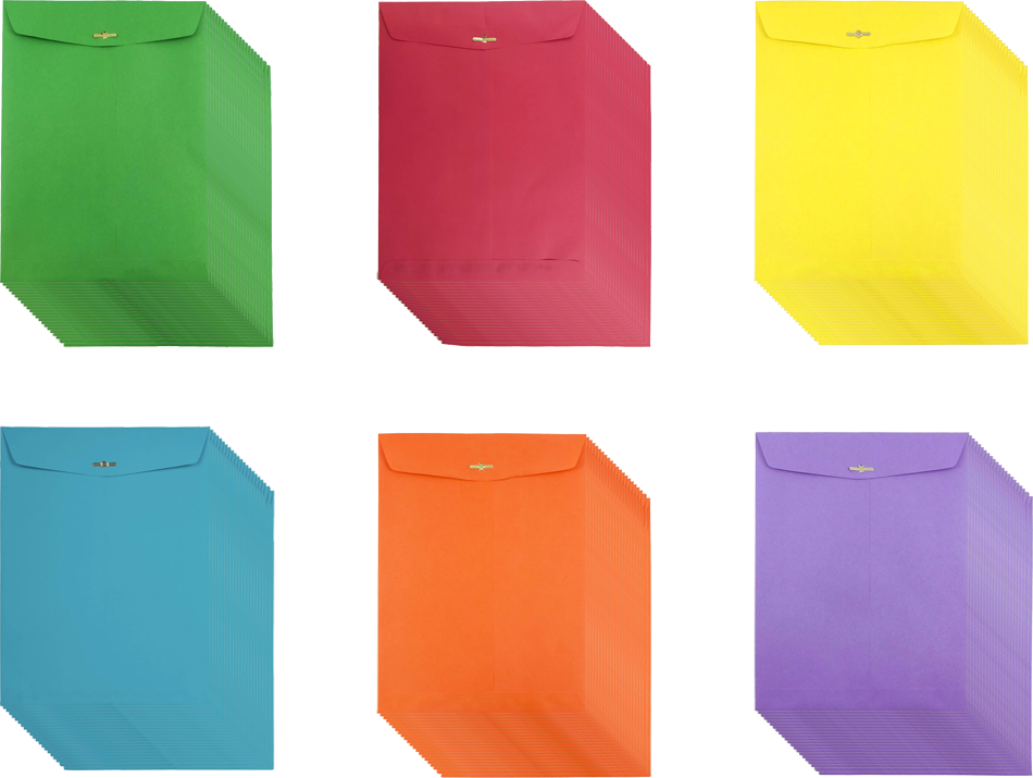 Assorted 9 x 12 Open End Envelopes with Clasp - 150 Pack