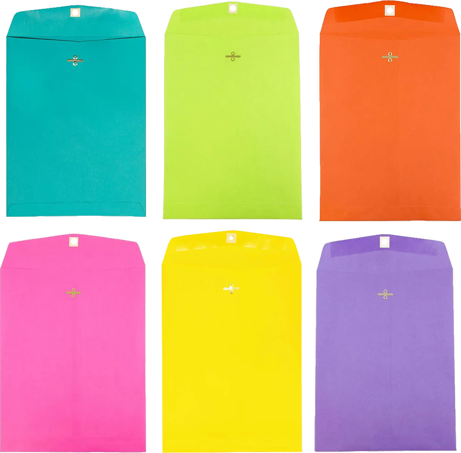 Fashion Assorted 9 x 12 Open End Envelopes with Clasp - 150 Pack