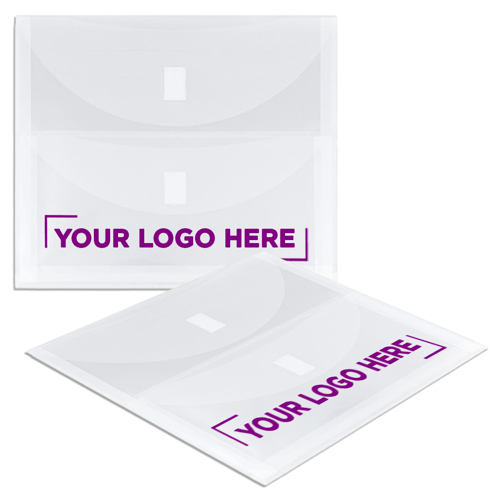 Clear Letter Booklet 2 Pocket Plastic Envelopes (9 3/4 x 13) with Hook and Loop Closure