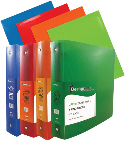 Assorted Primary Glossy Folders and 1 1/2 Inch Binders