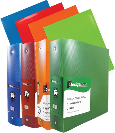 Assorted Glossy Primary Folders and 2 Inch Binders