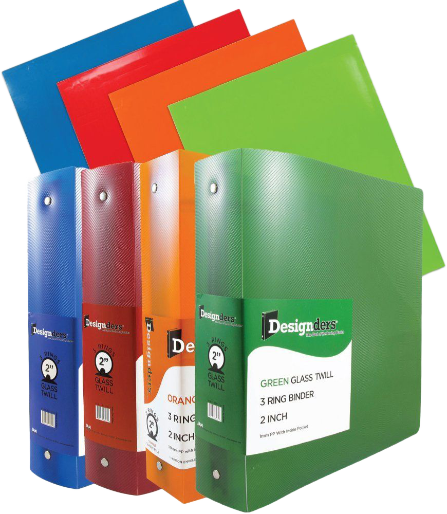 Assorted Glossy Primary Folders and 2 Inch Binders