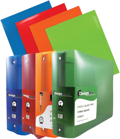 Assorted Glossy Primary Folders and 3 Inch Binders