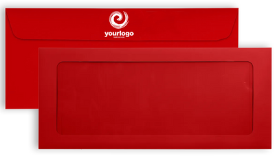 Red 32lb #10 Full Face Window Envelopes (4 1/8 x 9 1/2) with Peel & Seal
