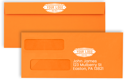 Mandarin Orange 32lb #10 Invoice Double Window (4 1/8 x 9 1/8) Envelopes with Peel & Seal