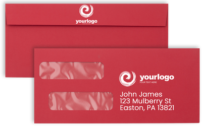 Red 32lb #10 Invoice Double Window (4 1/8 x 9 1/8) Envelopes with Peel & Seal