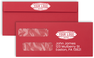 Red 32lb #10 Invoice Double Window (4 1/8 x 9 1/8) Envelopes with Peel & Seal