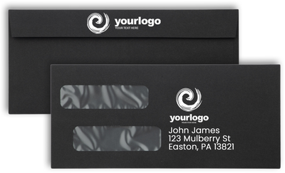Smooth Midnight Black 32lb #10 Invoice Double Window (4 1/8 x 9 1/8) Envelopes with Peel & Seal