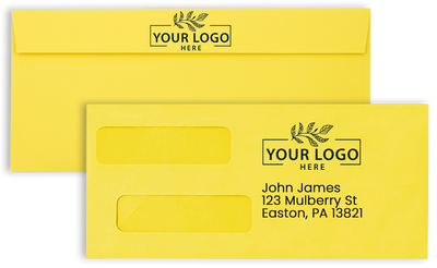 Citrus Yellow 32lb #10 Invoice Double Window (4 1/8 x 9 1/8) Envelopes with Peel & Seal