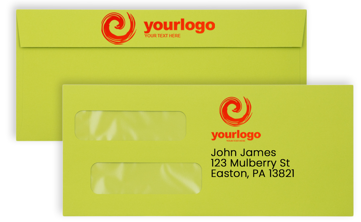 Wasabi Lime Green 32lb #10 Invoice Double Window (4 1/8 x 9 1/8) Envelopes with Peel & Seal