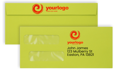 Wasabi Lime Green 32lb #10 Invoice Double Window (4 1/8 x 9 1/8) Envelopes with Peel & Seal