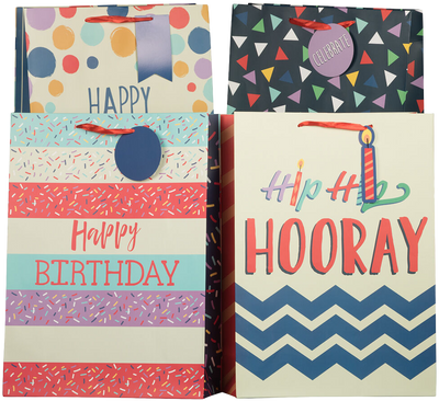 Assorted Shapes Jumbo Gift Bags (13 x 18 x 5) - 12 Pack (12 Bags- 4 Designs)