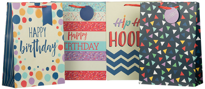 Assorted Shapes Jumbo Gift Bags (13 x 18 x 5) - 12 Pack (12 Bags- 4 Designs)