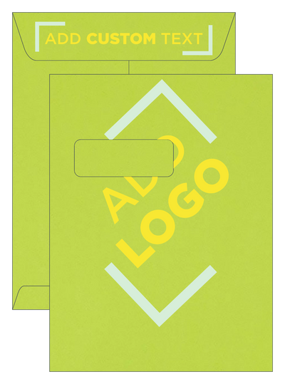 Lime Green 32lb 9 x 12 Open End Window Envelopes with Peel & Seal