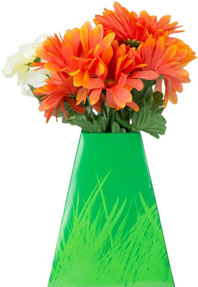 Green Grass Design Paper Pop Flower Vases - 3 Pack