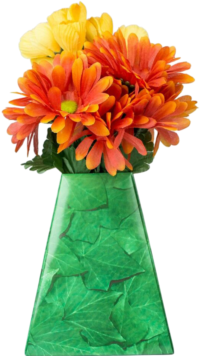 Green Leaves Design Paper Pop Flower Vases - 3 Pack