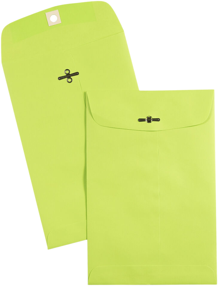 Wasabi Lime Green 24lb 6 x 9 Open End Envelopes with Clasp