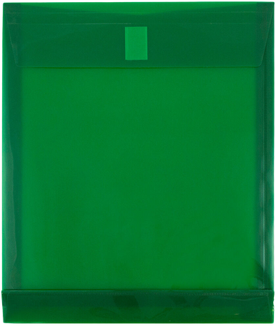 Green Letter Open End with 1" Expansion Plastic Envelopes (9 3/4 x 11 3/4) with Hook and Loop Closure