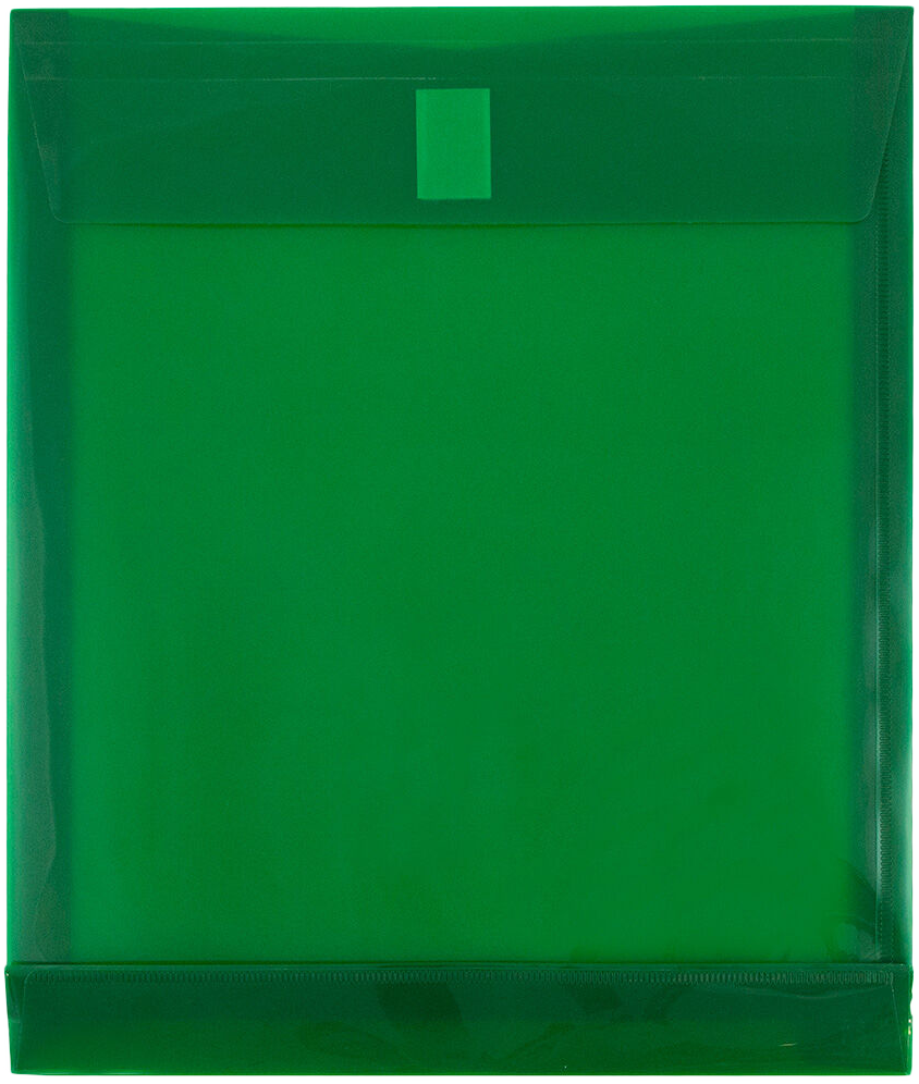 Green Letter Open End with 1" Expansion Plastic Envelopes (9 3/4 x 11 3/4) with Hook and Loop Closure