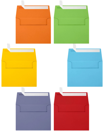 Assorted Primary A6 (4 3/4 x 6 1/2) Envelopes - 150 Pack