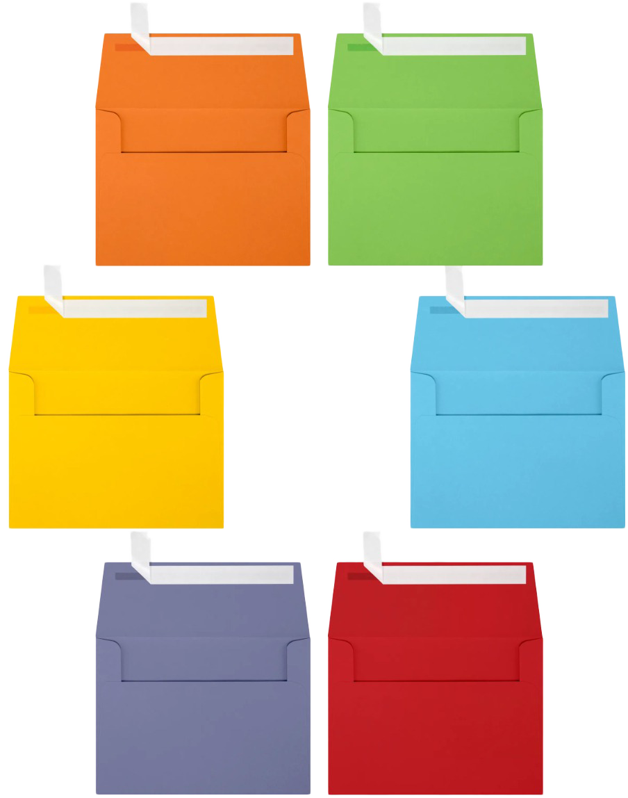 Assorted Primary A6 (4 3/4 x 6 1/2) Envelopes - 150 Pack