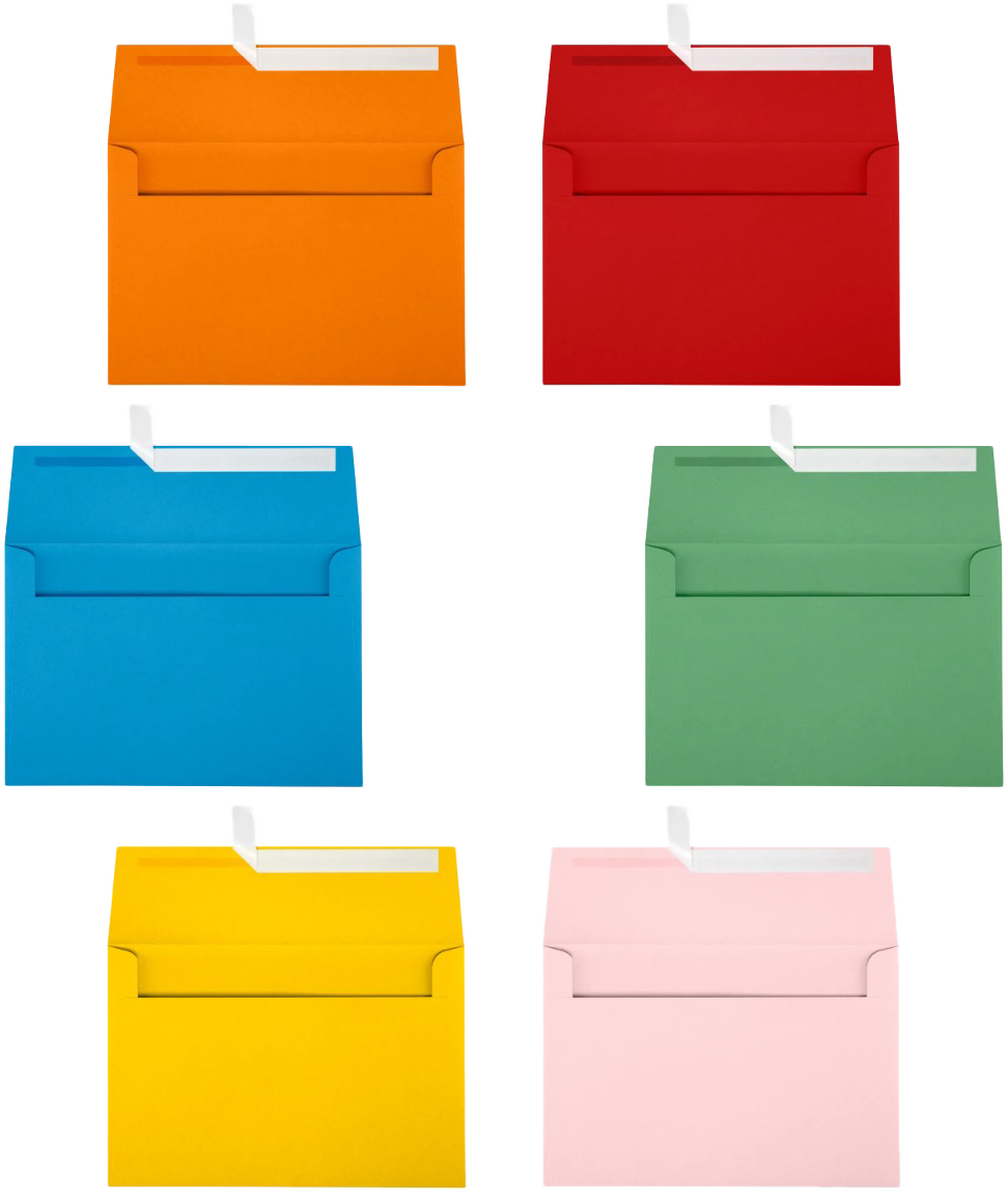 Assorted Primary 32lb A8 Invitation Envelopes (5 1/2 x 8 1/8) - 150 Pack