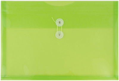 Lime Green Legal Open End Plastic Envelopes (9 3/4 x 14 1/2) with Button & String