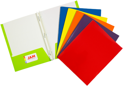 Assorted Primary 9 x 12 Glossy Folders with Clips - 6 Pack