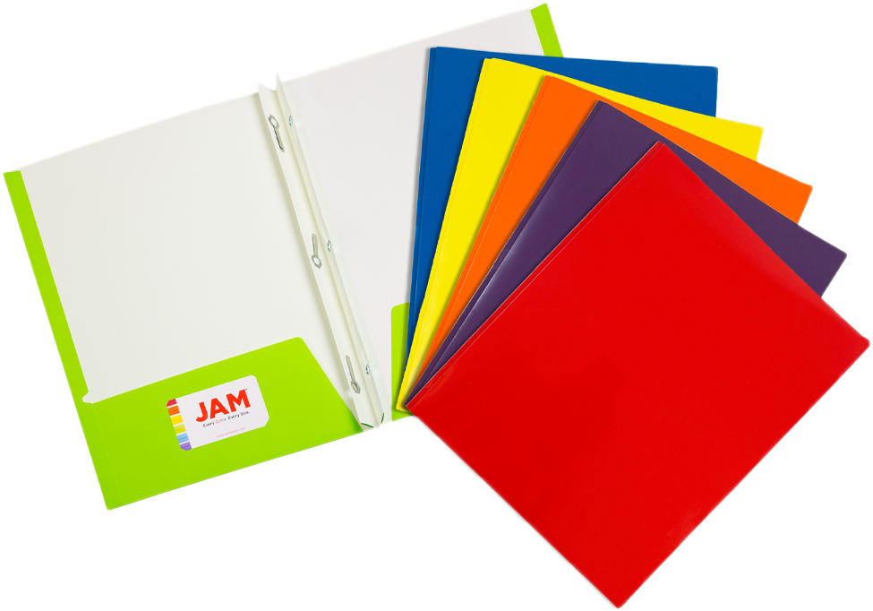 Assorted Primary 9 x 12 Glossy Folders with Clips - 6 Pack