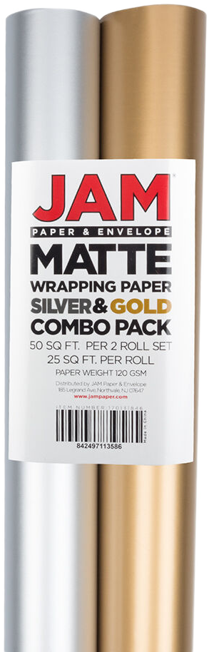 Gold and Silver Matte Wrapping Paper Set (50 Sq Ft) - 2 Rolls