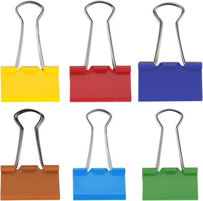 Rainbow Assorted Medium 32mm Binder Clips - 6 Packs of 15