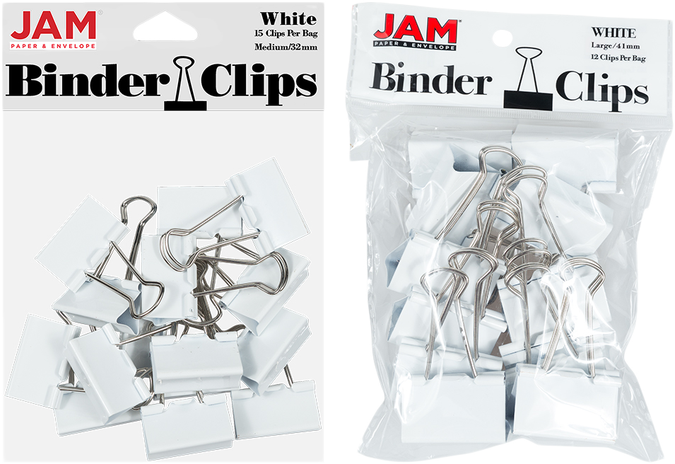 White Large 44mm & Medium 32mm Binder Clips
