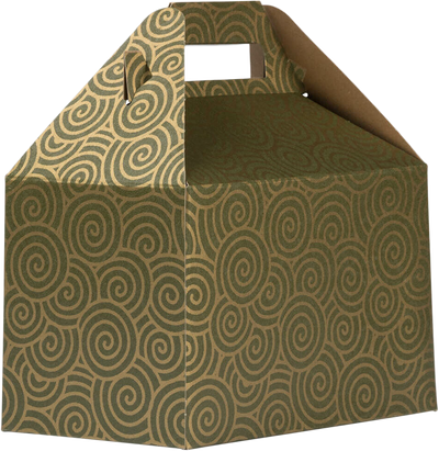 Green with Gold Swirl Medium Gable Gift Boxes (4 x 8 x 5 1/4)