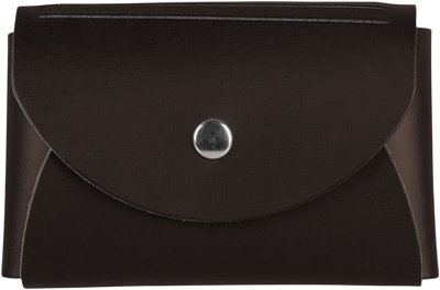 Dark Brown Leather Business Card Case with Round Flap - 20 Card Capacity