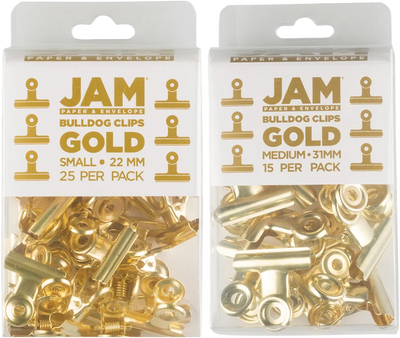 Gold Small 22mm & Medium 31mm Bulldog Clips - 2 Packs (40 Total)