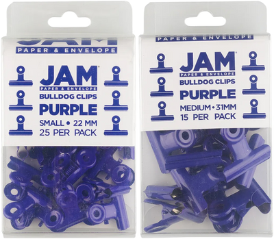 Purple Small 22mm & Medium 31mm Bulldog Clips - 2 Packs (40 Total)
