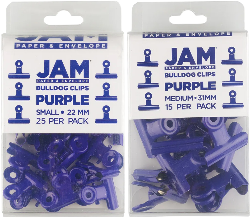 Purple Small 22mm & Medium 31mm Bulldog Clips - 2 Packs (40 Total)