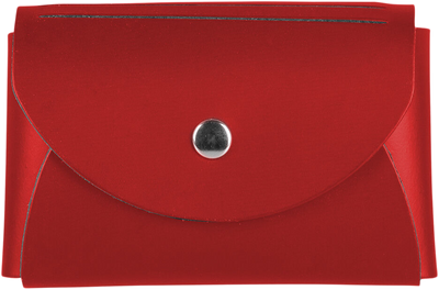 Red Leather Business Card Case with Round Flap - 20 Card Capacity