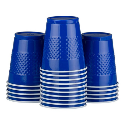 Blue and Silver Party Tableware Kit (Small and Medium Plastic Plates, Lunch and Beverage Napkins, Plastic Cups, and Plastic Tablecovers) - 160 Pack